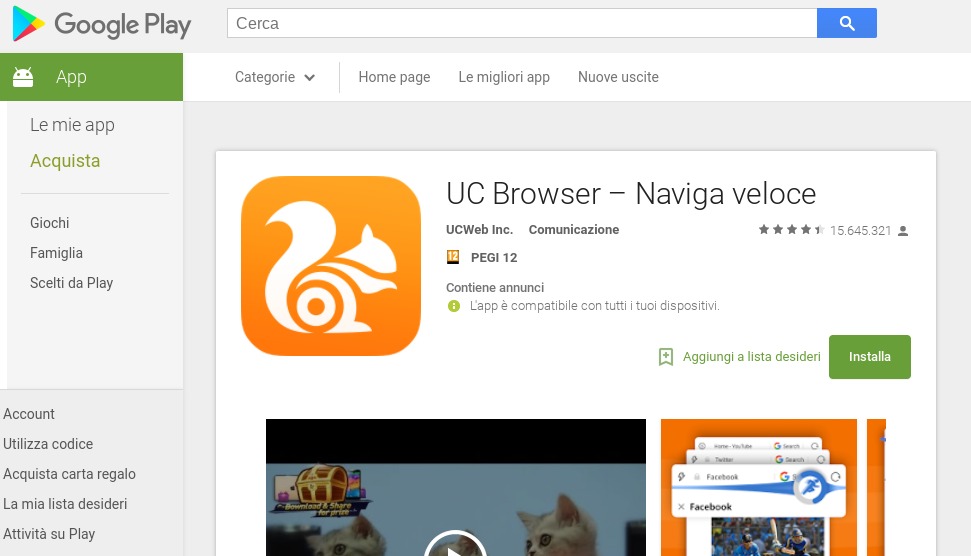 UC Browser nuovamente disponibile su Google Play Store