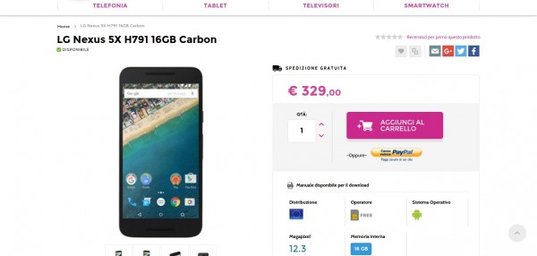 LG Nexus 5X H791 16GB Carbon   Gli Stockisti  Smartphone  cellulari  tablet  accessori telefonia  dual sim e tanto altro