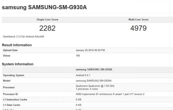 Samsung Galaxy S7 Qualcomm Snapdragon 820 GeekBench