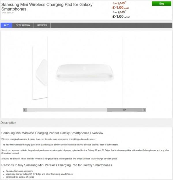 Il caricabatteria wireless del Samsung Galaxy S7 messo a listino da uno store UK