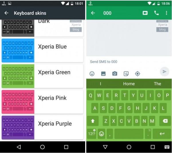 Sony Xperia Keyboard nuove skin colorate