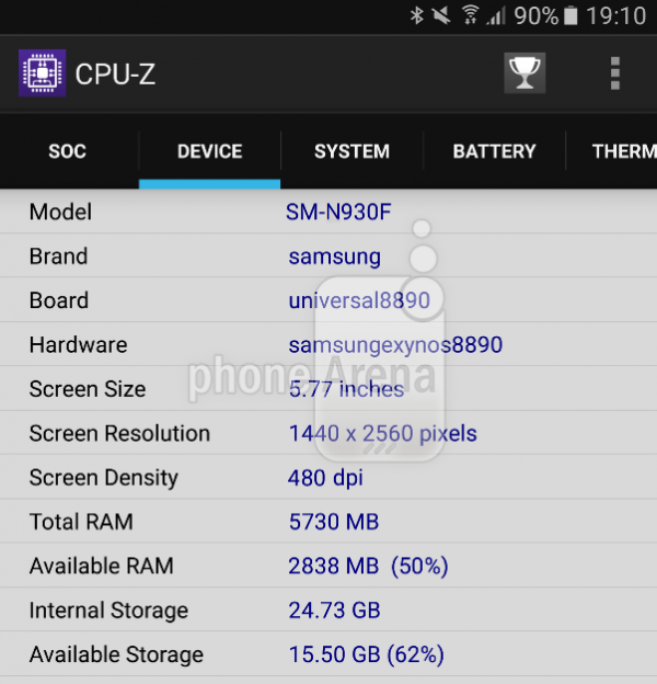 Samsung Galaxy Note 6 CPU-Z