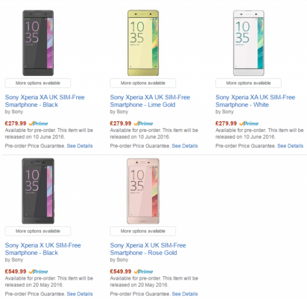 Sony Xperia X pre-ordini Amazon UK