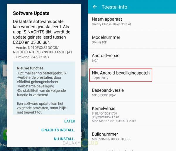 Samsung Galaxy Note 4 patch Aprile