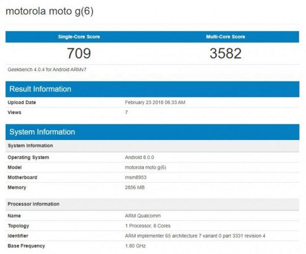 Moto G6 Geekbench