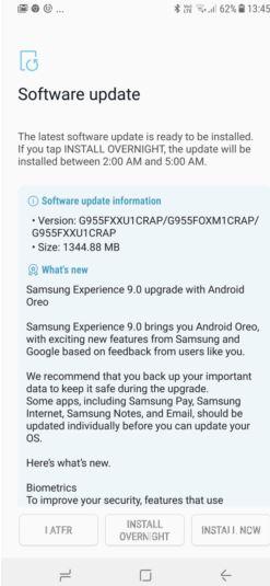Samsung Galaxy S8 aggioramento Oreo