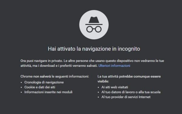 Chrome modalità ingognito