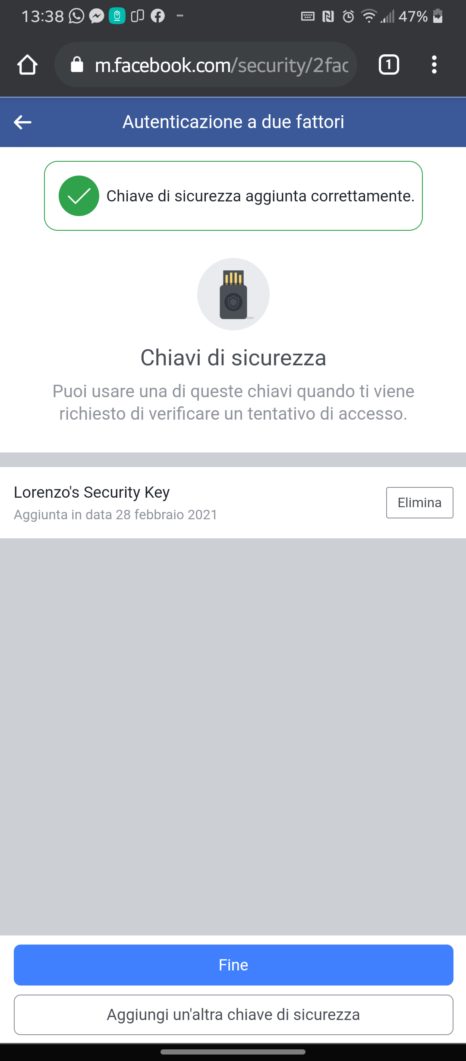 Facebook Yubikey 2FA