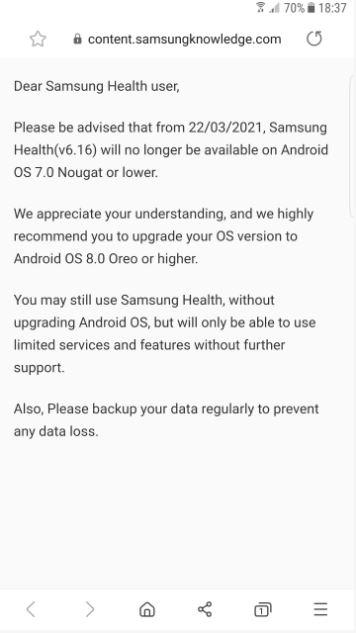 Samsung Health disattivazione 23 marzo vecchi utenti