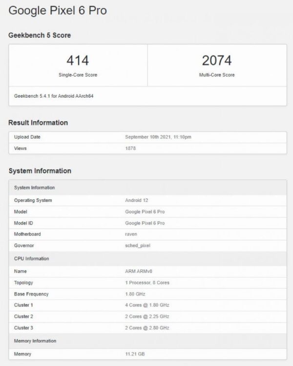 Google Pixel 6 Pro Geekbench