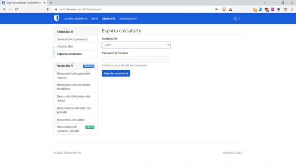 Come esportare le password da Bitwarden