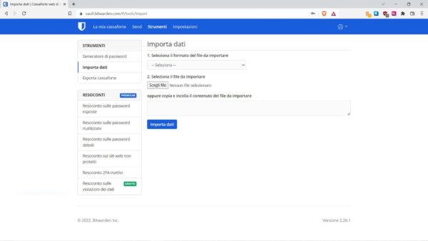 Importare password in Bitwarden