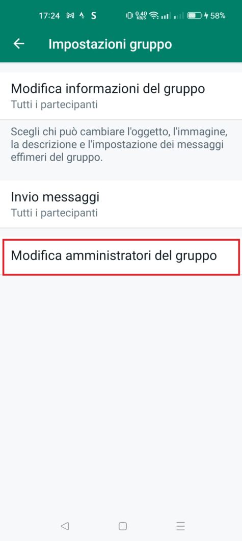 Modifica amministratori gruppo WhatsApp