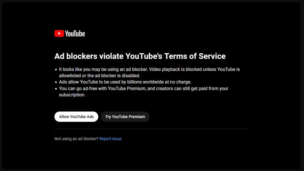YouTube blocco visualizzazione con ad blocker