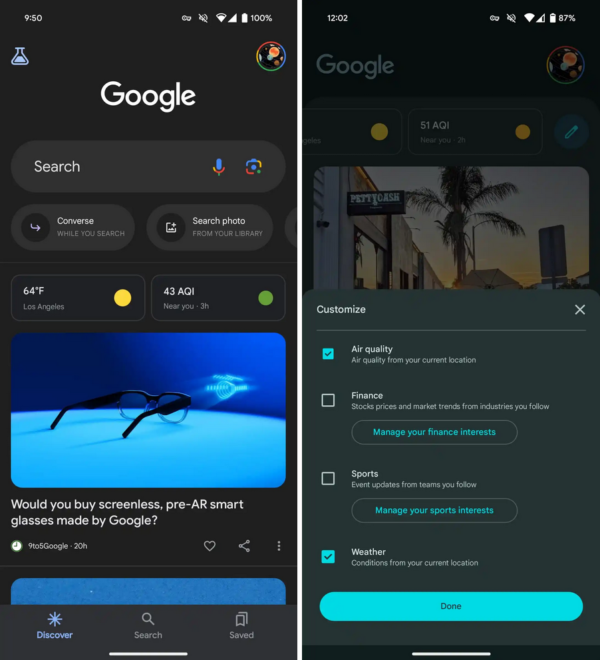 Google Discover scheda qualità dell'aria